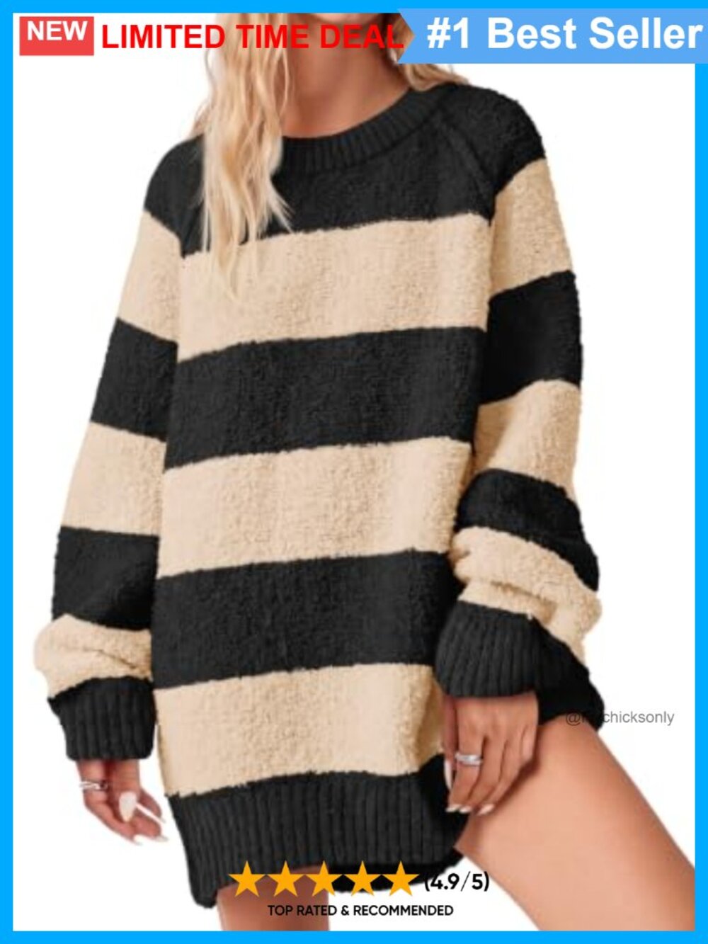 Oversized Fuzzy Tunic Sweater Long Sleeve Crew Neck Pullover